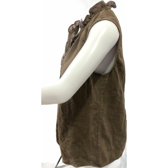 2/$30 Ann Taylor Loft Shirt Boho Top Sleeveless Women M Brown Cotton V Neck - Picture 9 of 10